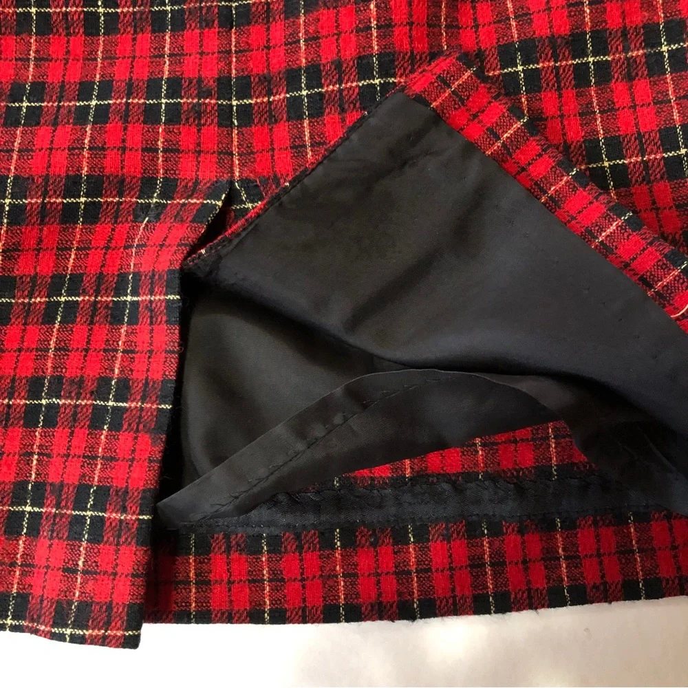 Pendleton Tartan Plaid Wool Pencil Skirt Lined Red Black (00 XXS Petite)